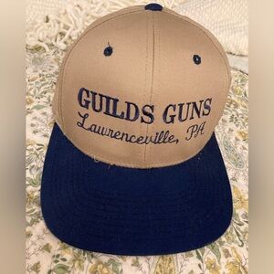 Two Tone Baseball Cap Khaki Crown navy blue brim  "Guilds Guns Lawrenceville PA”